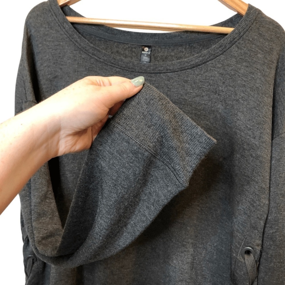 NWT 90 Degree Womens Dark Gray Lace Up Side Crew Neck Long Sleeve Sweatshirt Top - Picture 6 of 16